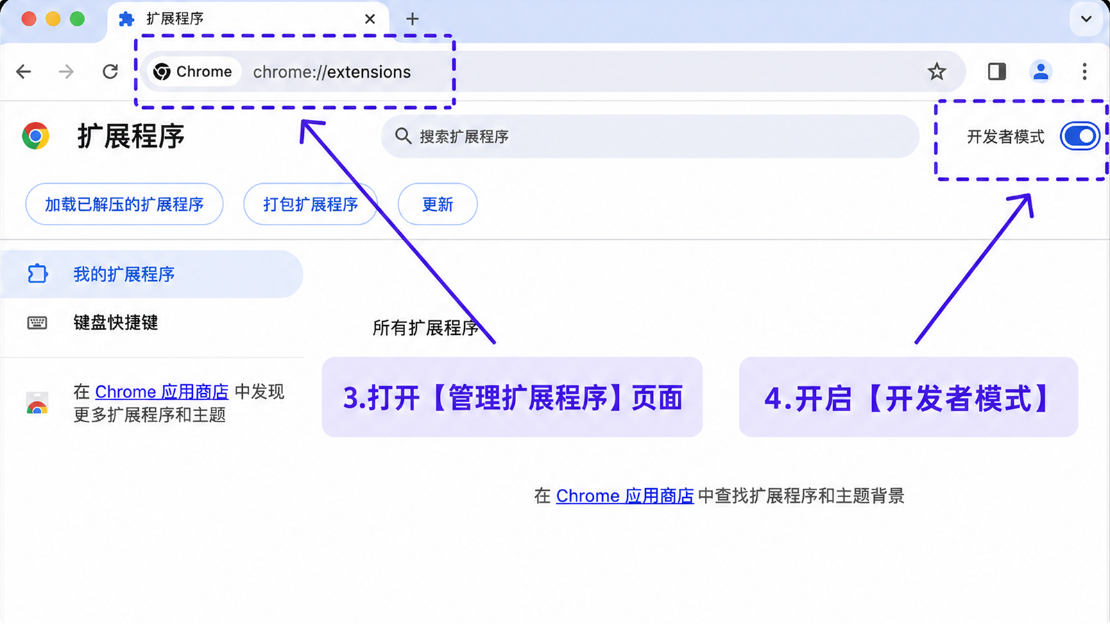 Chrome 扩展管理页开发者模式截图